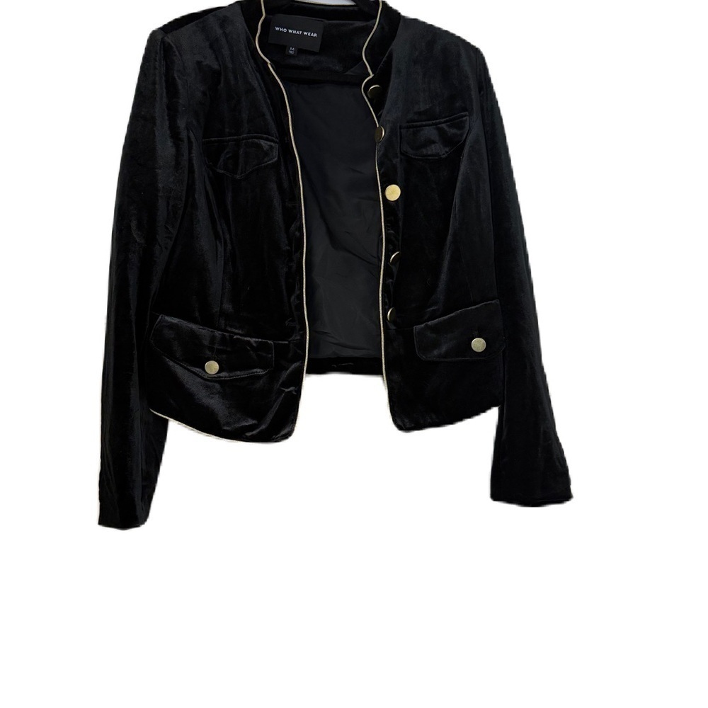 Chic Black Velvet Jacket with Gold Accents